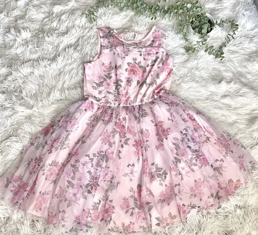 New Zenzi Girls' Pink Sleeveless Pink Floral Dress w/ Lace Detail Size XXL 18